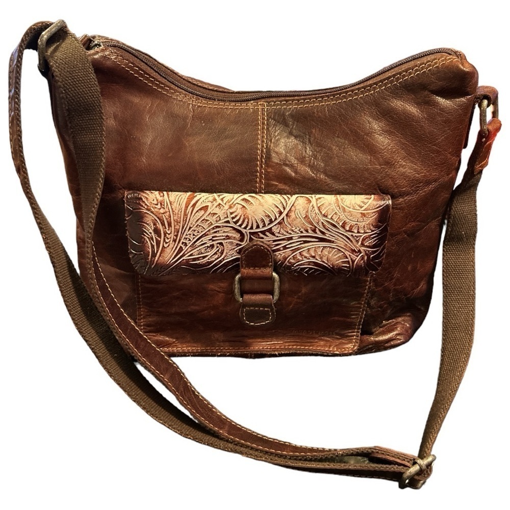 Jack Georges Savio Horseshoe Tooled Leather Crossbody Bag - Picture 1 of 13